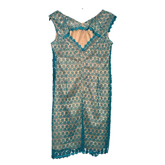 👗 NWT! Adrianna Papell Crochet Lace Teal Dress - Picture 3 of 11
